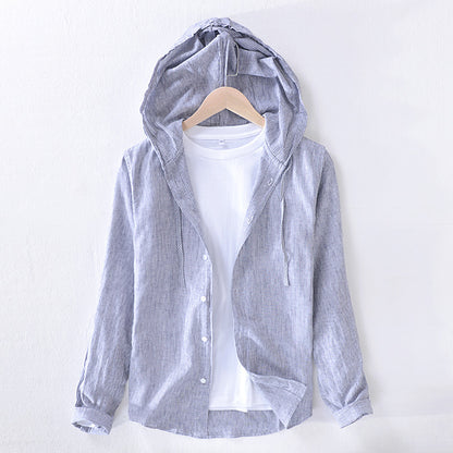 Cotton And Linen Casual Hooded Long-sleeved Shirt Artistic Youth Linen Shirt