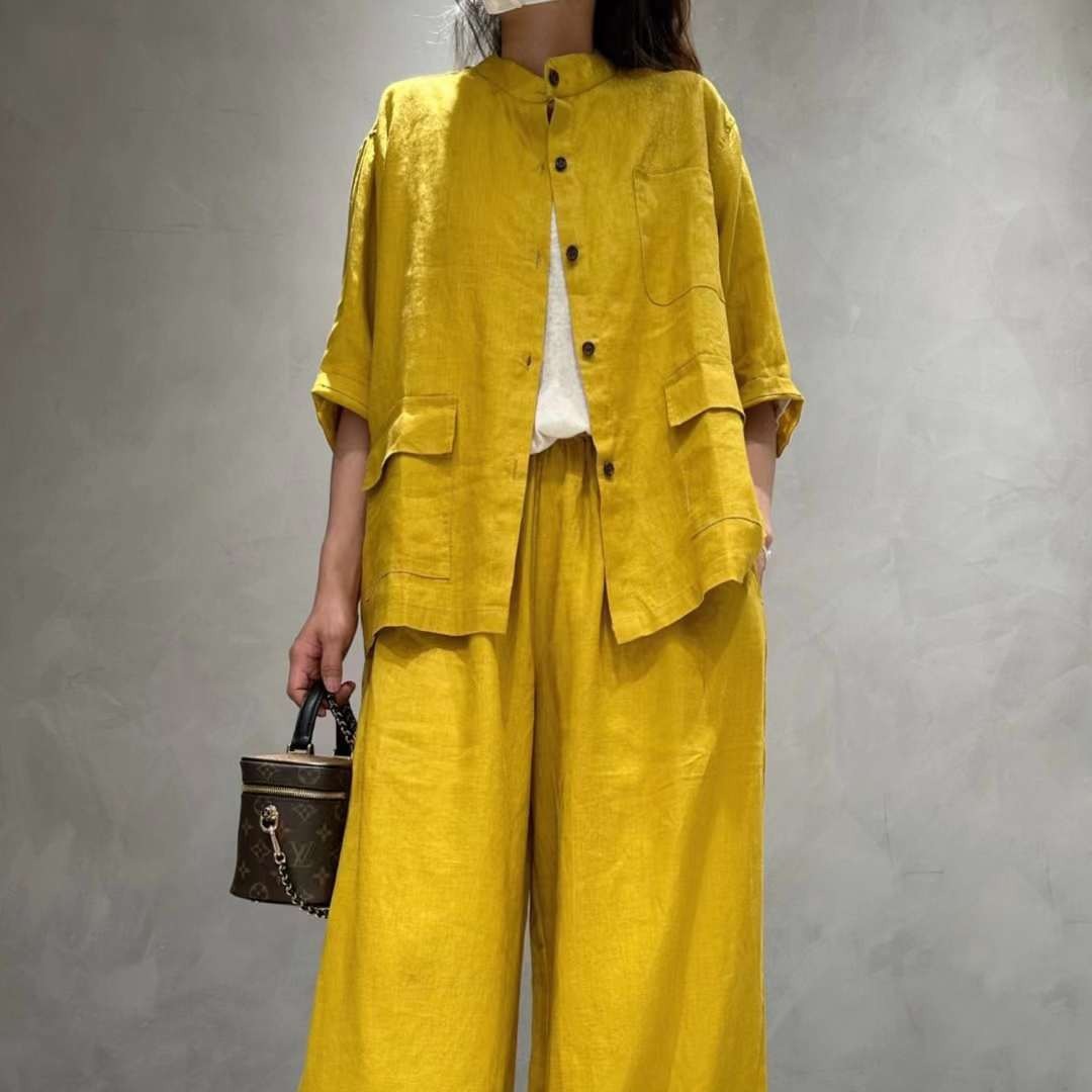 Women's Linen Co-Ord Set | Half Sleeve Shirt & Wide-Leg Pants