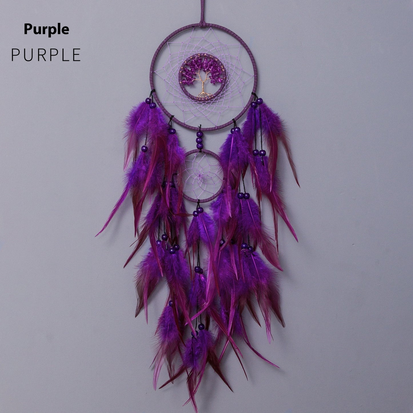 Indian Feather Dreamcatcher Colorful Crystal Stone Hand-woven Wind Chimes