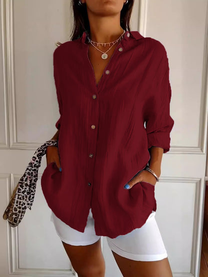 Popular Spring And Summer New Women's Loose Open Button Shirt Solid Color Top