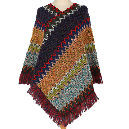 Warm Autumn And Winter Colorful Ethnic Style Pullover Cloak Women - myETYN