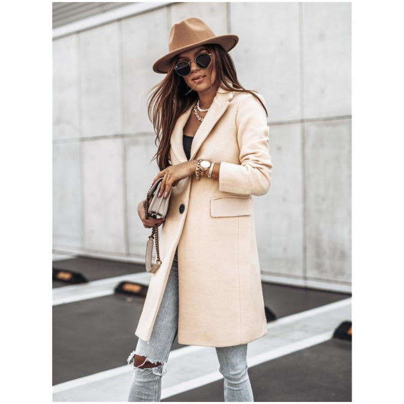 Simplicity Long Sleeve Button Woolen Coat Overcoat