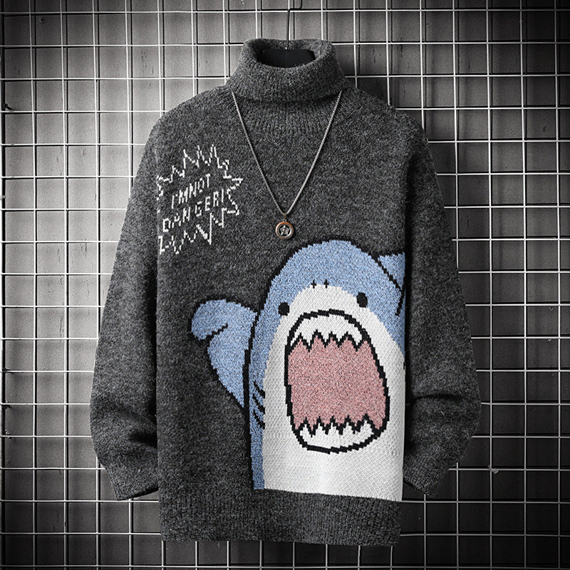 Spot Male Youth Loose Casual Cartoon Shark Knitted Bottoming Shirt Sweater - myETYN