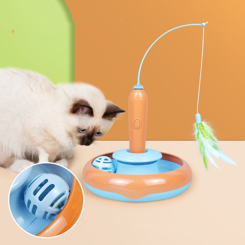 2 In 1 Pet Cat Toy With Feather For Self - play Cat Turntable Pets Supplies Cat Toy Toys Cats Items Products - myetyn