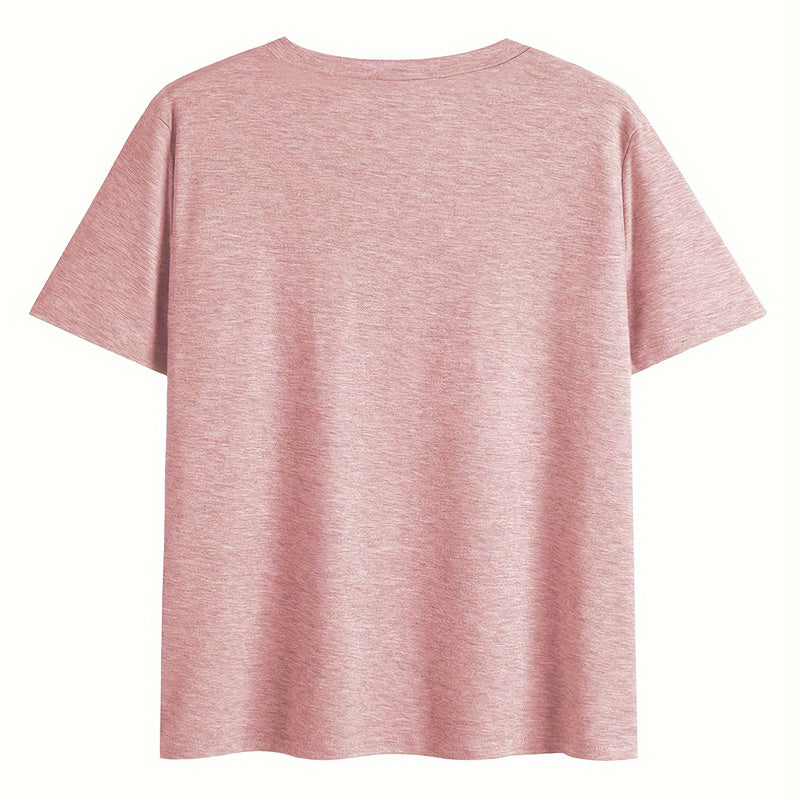 Women's V-Neck Short Sleeve Tee - Comfortable Casual T-Shirt With Text Print For Summer