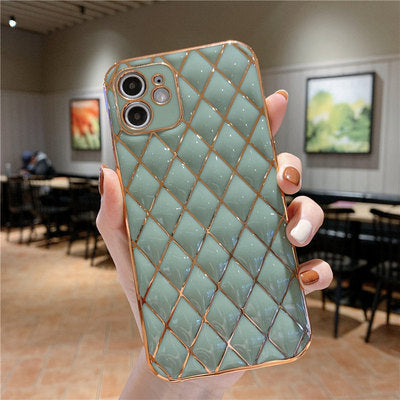 Electroplated Lambskin Phone Case Diamond Grid