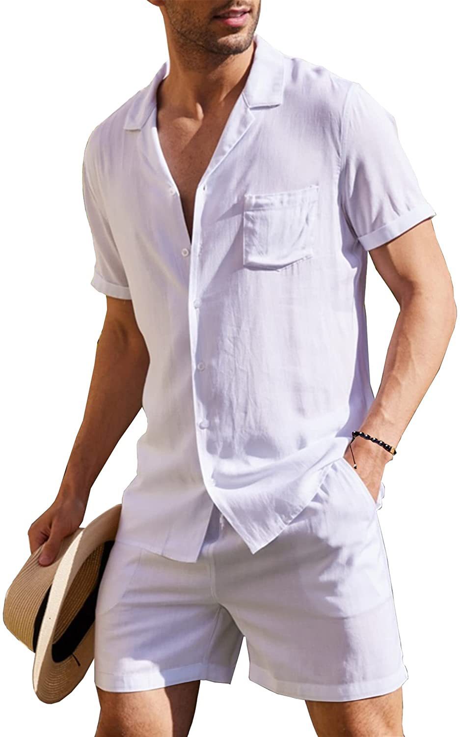 Men's Linen Short Sleeve Shirt Set Linen