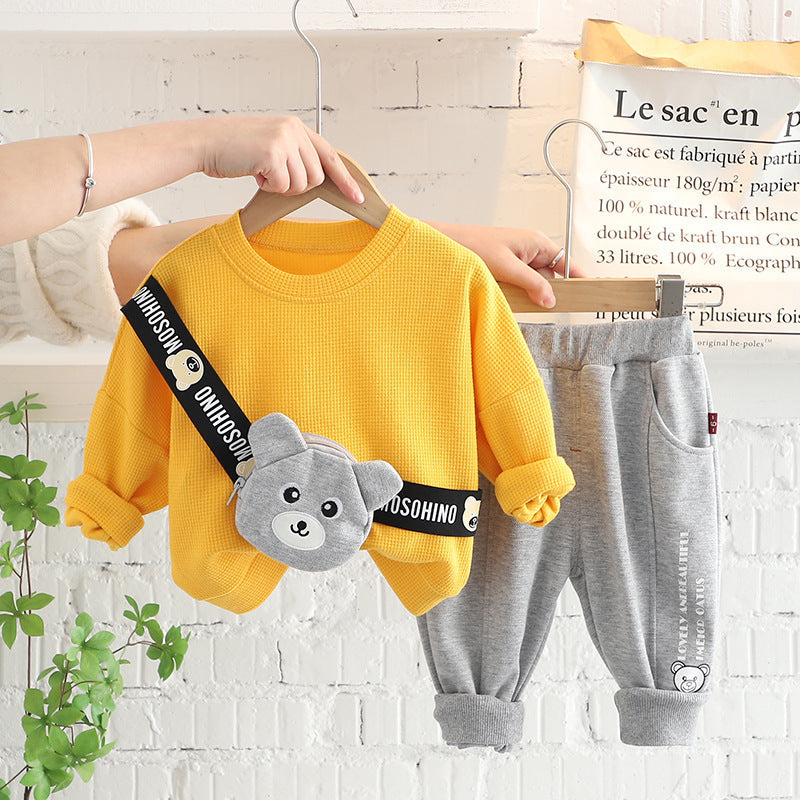 Children's Fashion Simple Solid Color Top Pants Two-piece Set