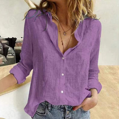 Slub Cotton Temperament Beautiful And Thin Ladies Shirt