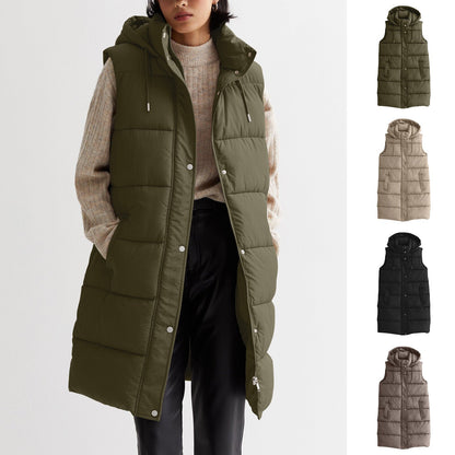 Solid Color Mid-length Vest Hooded Top Women's Single-breasted Coat