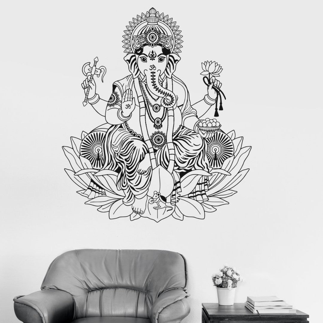 Indian Elephant Head Lotus Pattern Home Decoration Sticker