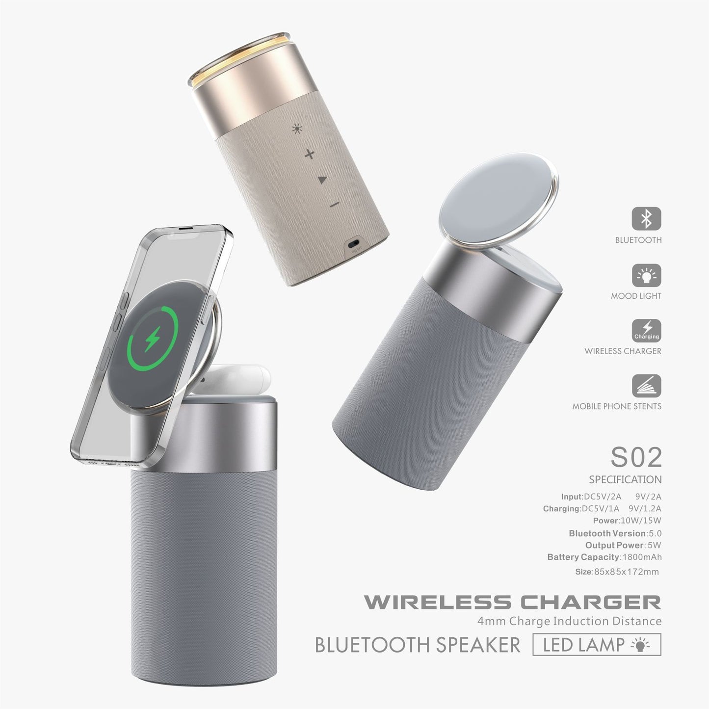 3 In 1 Multi - Function IPhone And AirPods Wireless Charger Portable Bluetooth Speaker With Touch Lamp For Home And Office - myetyn