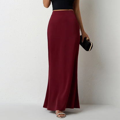 Women's Elegant Satin High Waist Flared Midi Skirt Cocktail Party Wedding Long Skirt