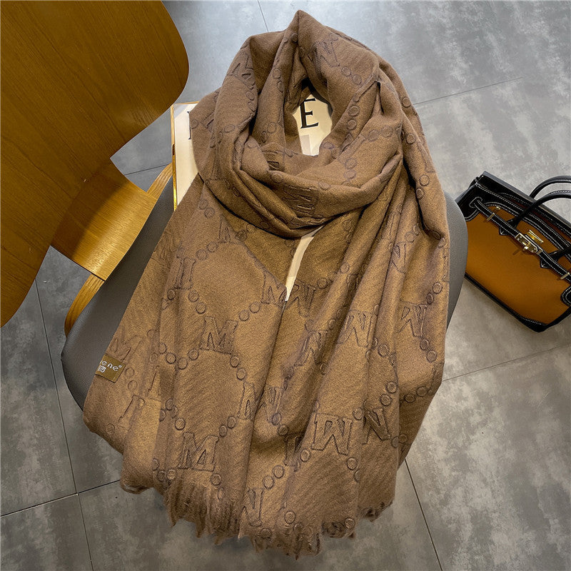 Letter Rhombus Plaid Cashmere Brown Scarf - myETYN