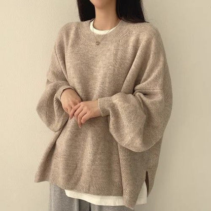 Temperament Crew Neck Pullover Lantern Sleeve Sweater for Women