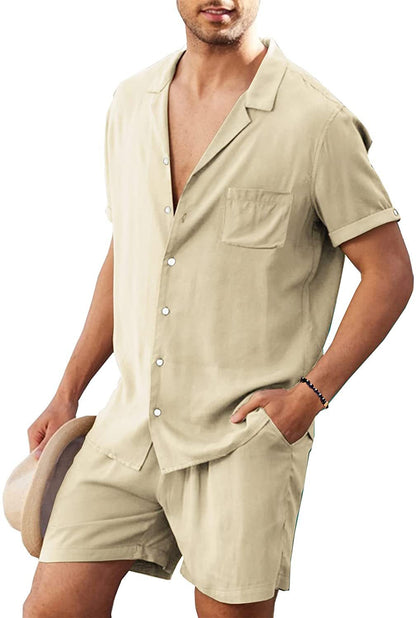 Men's Linen Short Sleeve Shirt Set Linen