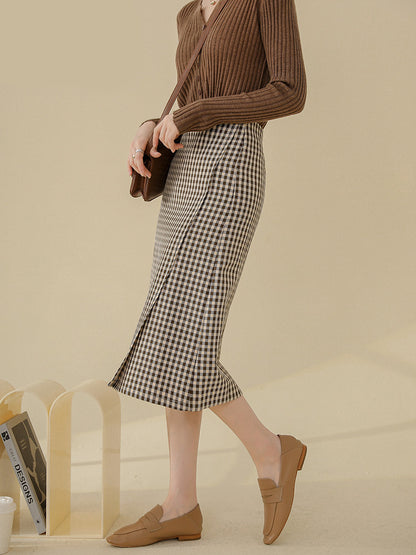 Ladies Mid-length Plaid Skirt