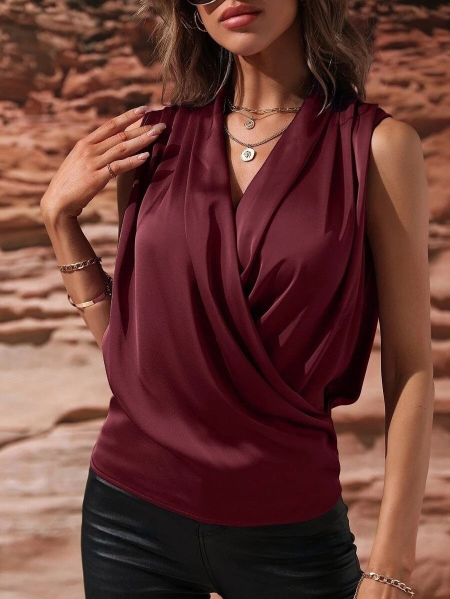 Women's Spring And Summer Sleeveless Satin Pleated Vest New Shirt