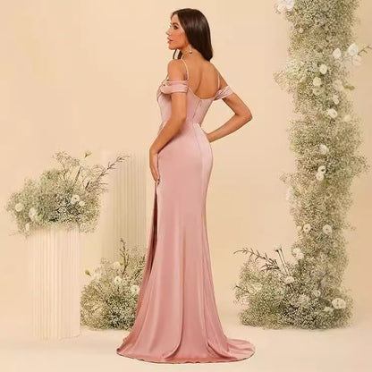 Elegant Off-the-Shoulder Satin Corset Ball Gown for Bridesmaids