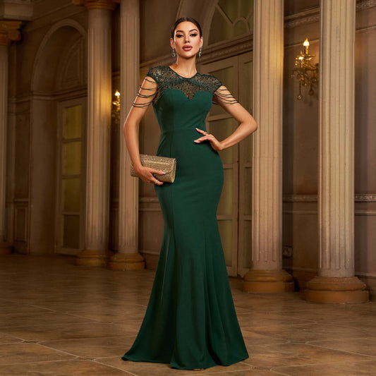 Elegant Sleeveless Sequin High-Waist Fishtail Evening Dress