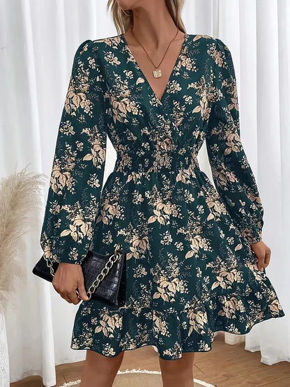 Elegant Floral Print A-Line Dress