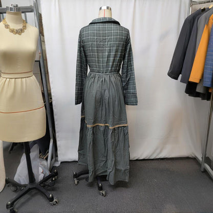 Women's Striped Maxi Dress – Lapel Collar, Button-Front, Long Sleeve A-Line Dress for Camping & Vacation