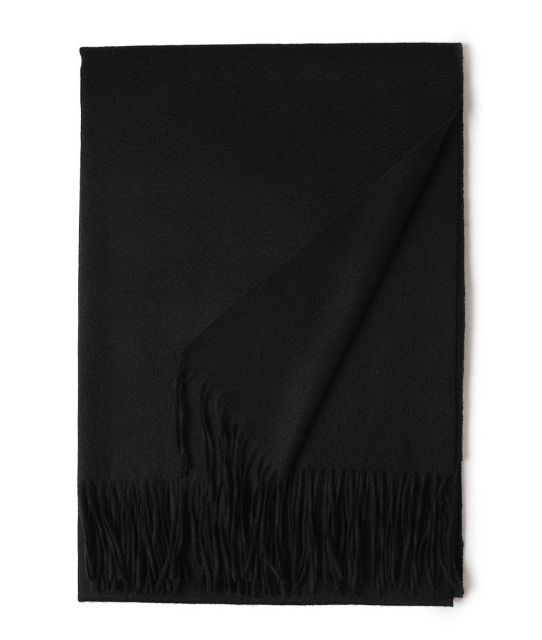 Women’s Solid Color Wool Tassel Scarf – Thick, Warm, Elegant Accessory