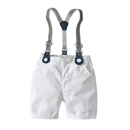 Summer Boys Gentleman Dress Short Sleeve Bodysuit Bib Shorts Set