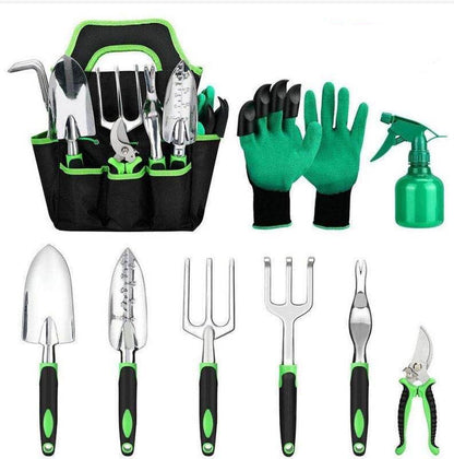 Garden Supplies 9-piece Aluminum Alloy Set, Silicone Two-color Handle Shovel Gardening Tools - myETYN