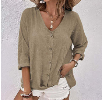 Cross-border New Arrival Women's V-neck Buttons Chiffon Cardigan Long Sleeve