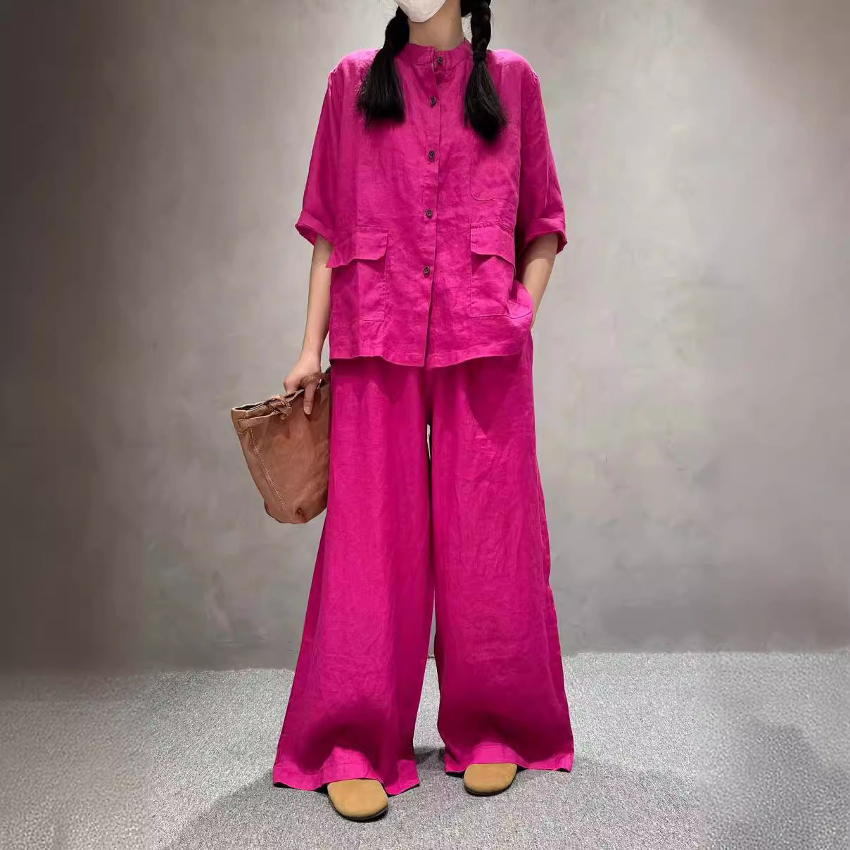 Women's Linen Co-Ord Set | Half Sleeve Shirt & Wide-Leg Pants