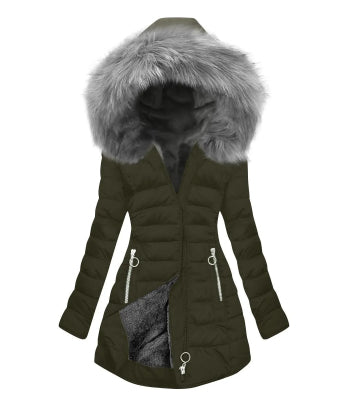 Women’s Thick Cotton Winter Coat with Fur Collar & Goose Down