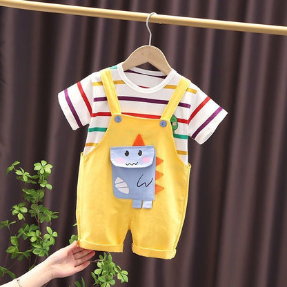 Casual Children Fashionable Suspender Short Sleeve Two-piece Set