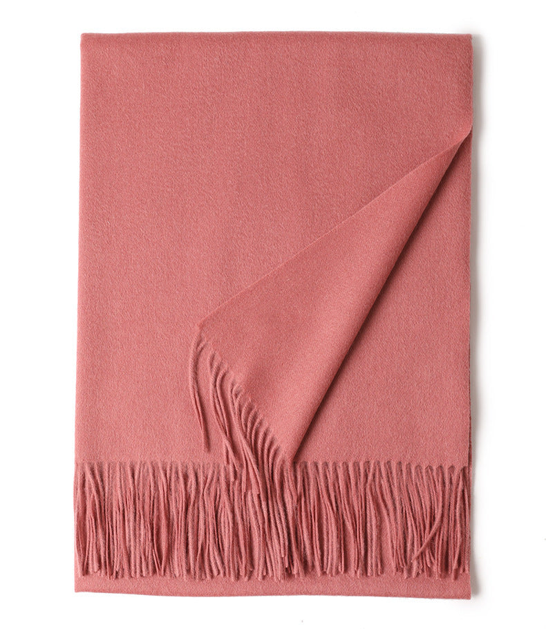 Women’s Solid Color Wool Tassel Scarf – Thick, Warm, Elegant Accessory