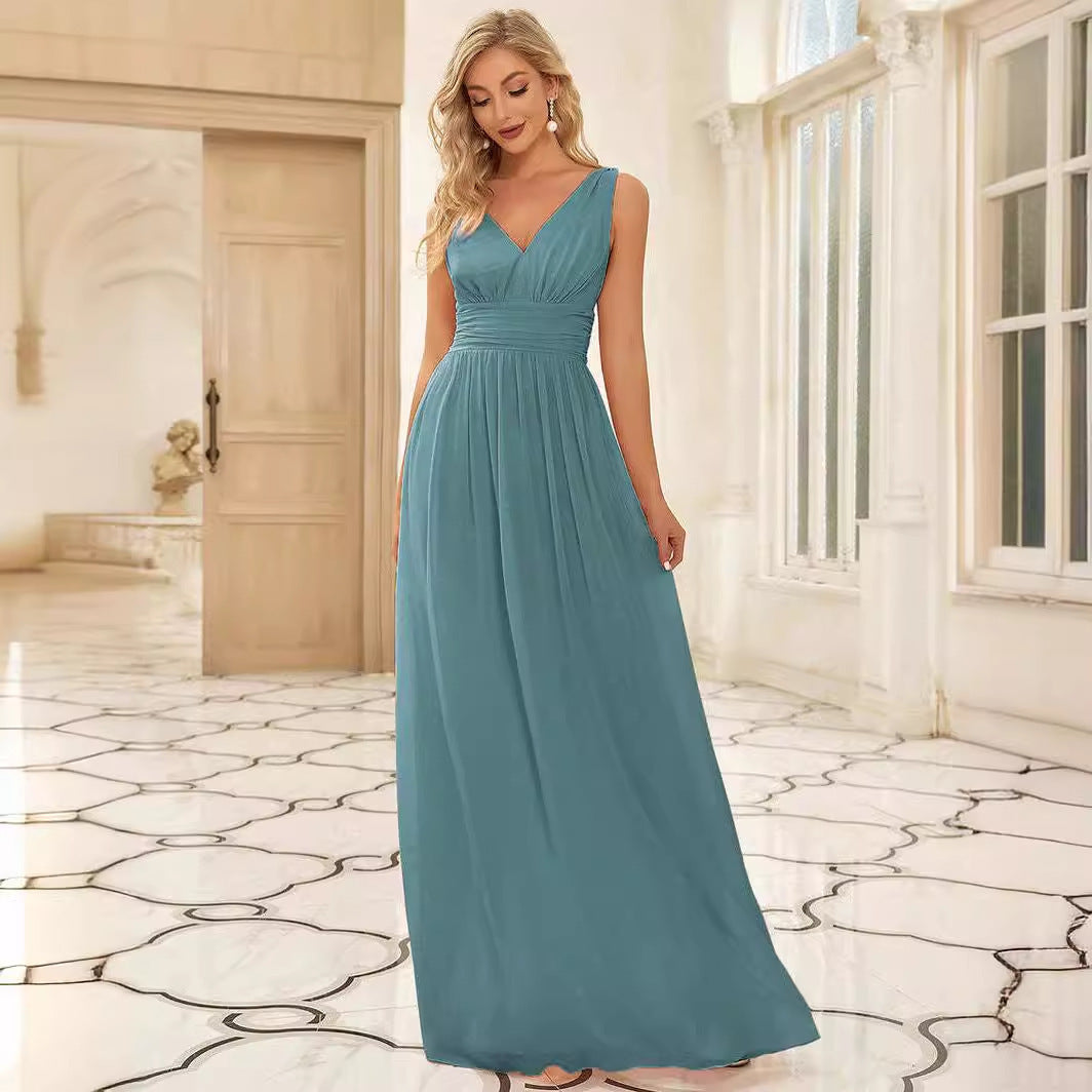 Deep V-Neck Bridesmaid Plus Size High Waist Evening Dress