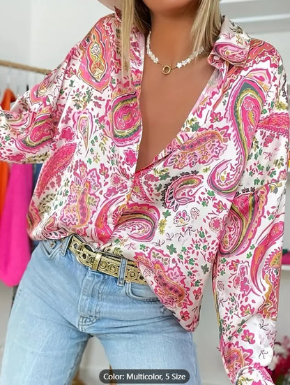 Spring New Women's Retro Casual Printed Shirt Top