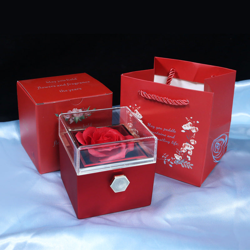 Rotating Soap Flower Rose Gift Box Creative Rotating Rose Jewelry Packaging Box Valentine's Day Gift For Women - myETYN