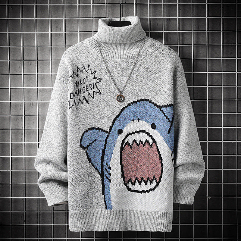 Spot Male Youth Loose Casual Cartoon Shark Knitted Bottoming Shirt Sweater - myETYN