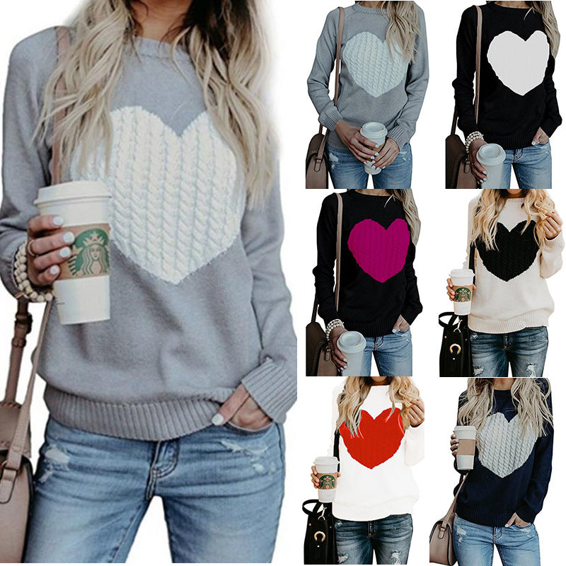 Love Printed Pullover Sweater For Women Solid Color Spring And Autumn Clothes - myETYN