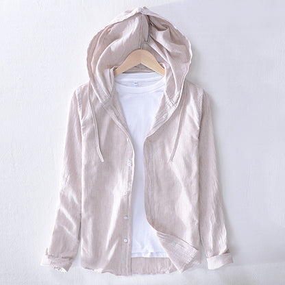 Cotton And Linen Casual Hooded Long-sleeved Shirt Artistic Youth Linen Shirt