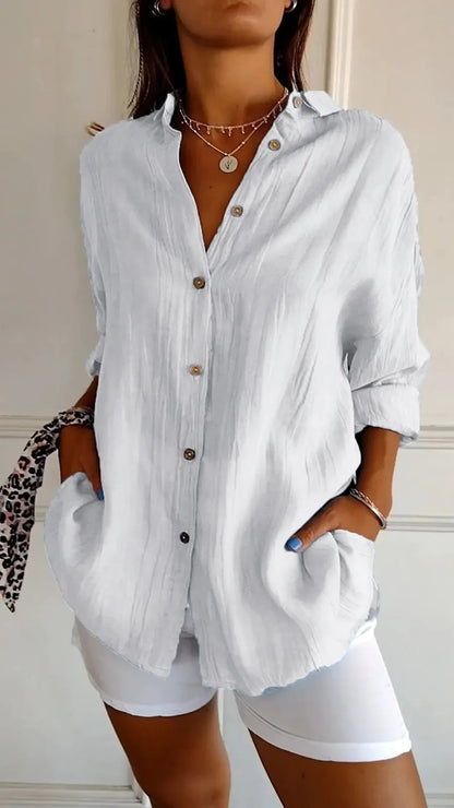 Popular Spring And Summer New Women's Loose Open Button Shirt Solid Color Top