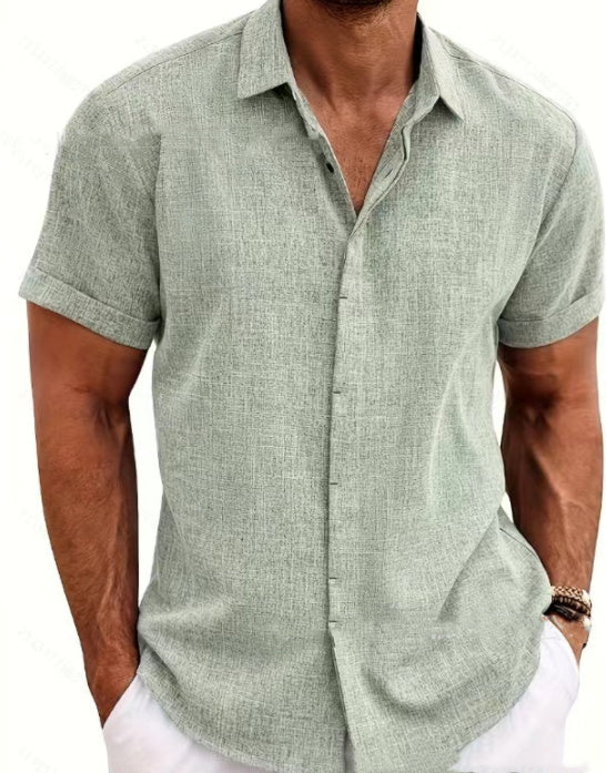 Men's Solid Color Loose Linen Short-sleeved T-shirt