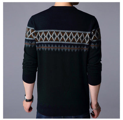 Men Knitted Pullover Round Neck Color Block Wool Top - myETYN