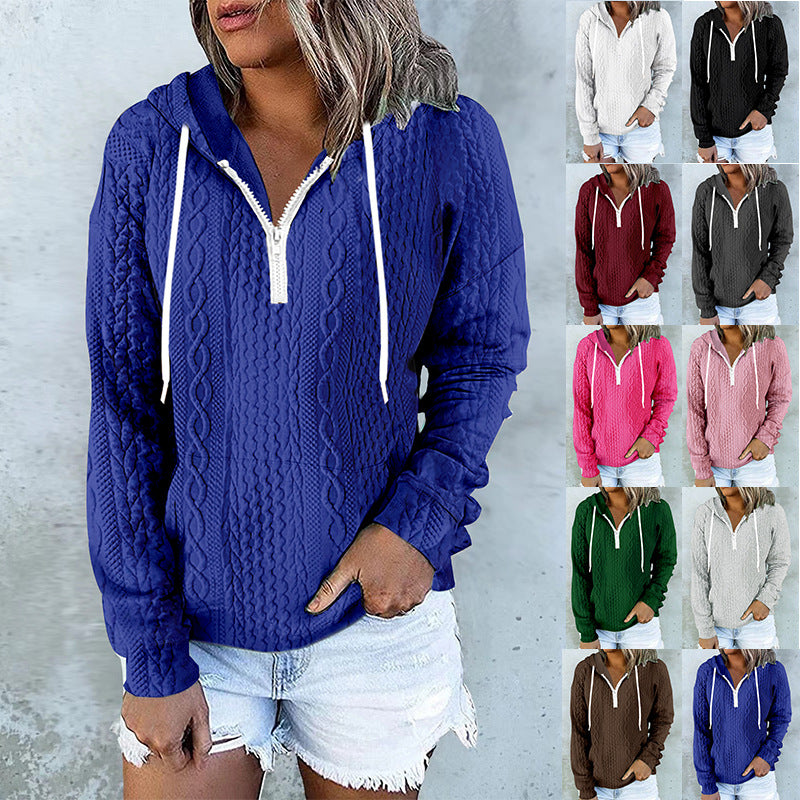 Twist Texture Design Hoodie Drawstring Sweatshirt Fashion Women Daily Clothing - myETYN