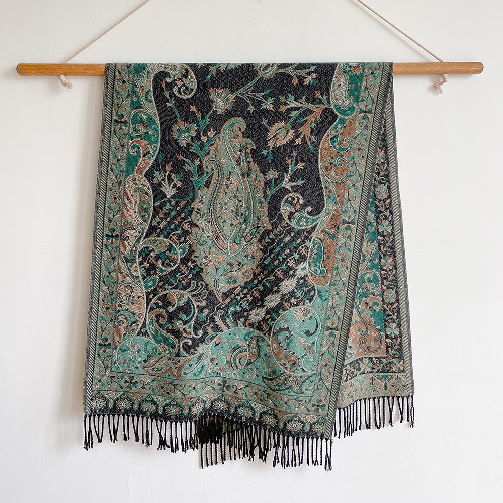 Cashmere-like Ethnic Style Shawl Thickened Warm Tassel Scarf