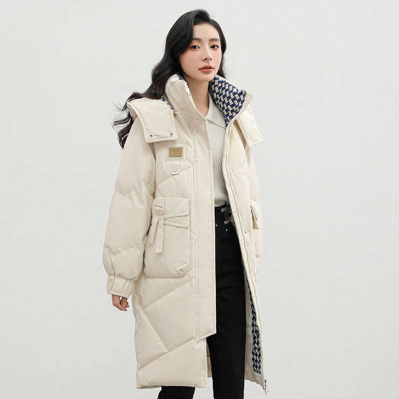 Detachable Hat Cotton Coat Over The Knee Padded Down Jacket