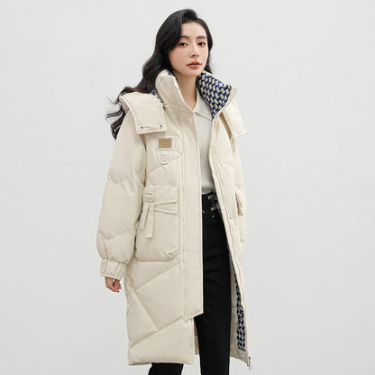 Detachable Hat Cotton Coat Over The Knee Padded Down Jacket