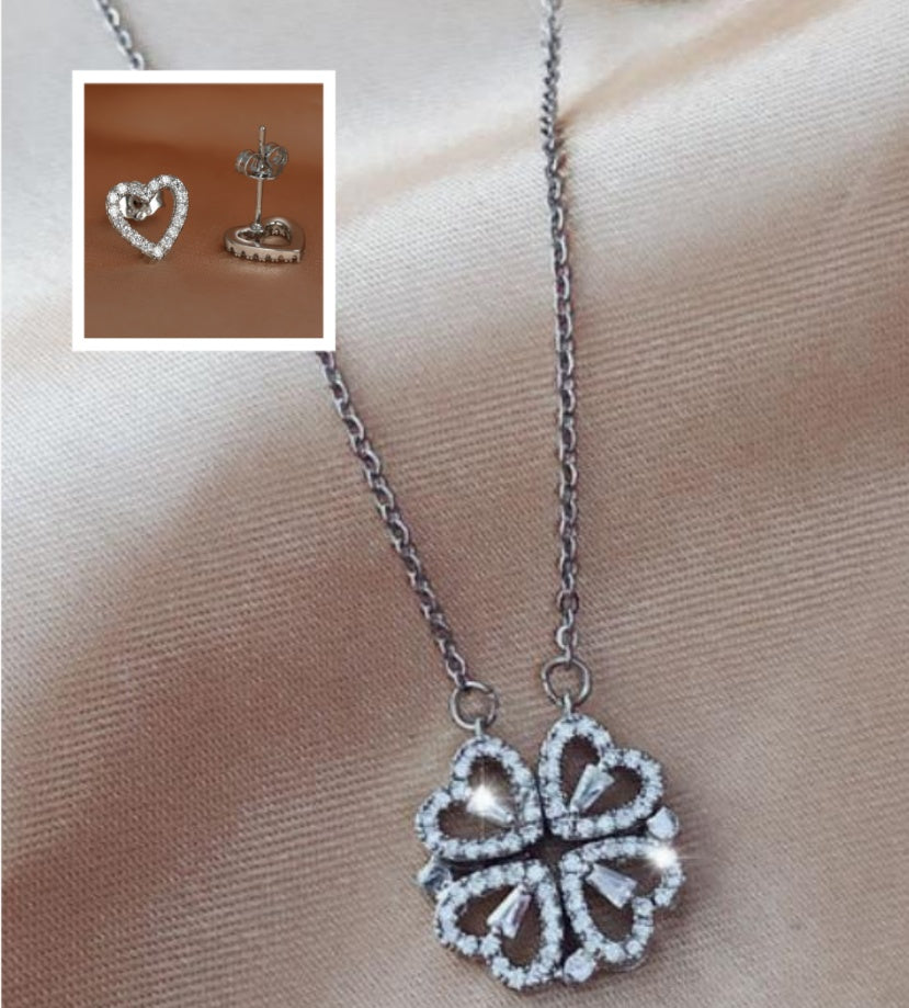 Explosive Style Detachable Deformed Four-leaf Clover Necklace For Women A Multi-wearing Zircon Small Love Short Clavicle Chain