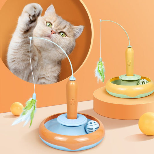 2 In 1 Pet Cat Toy With Feather For Self - play Cat Turntable Pets Supplies Cat Toy Toys Cats Items Products - myetyn