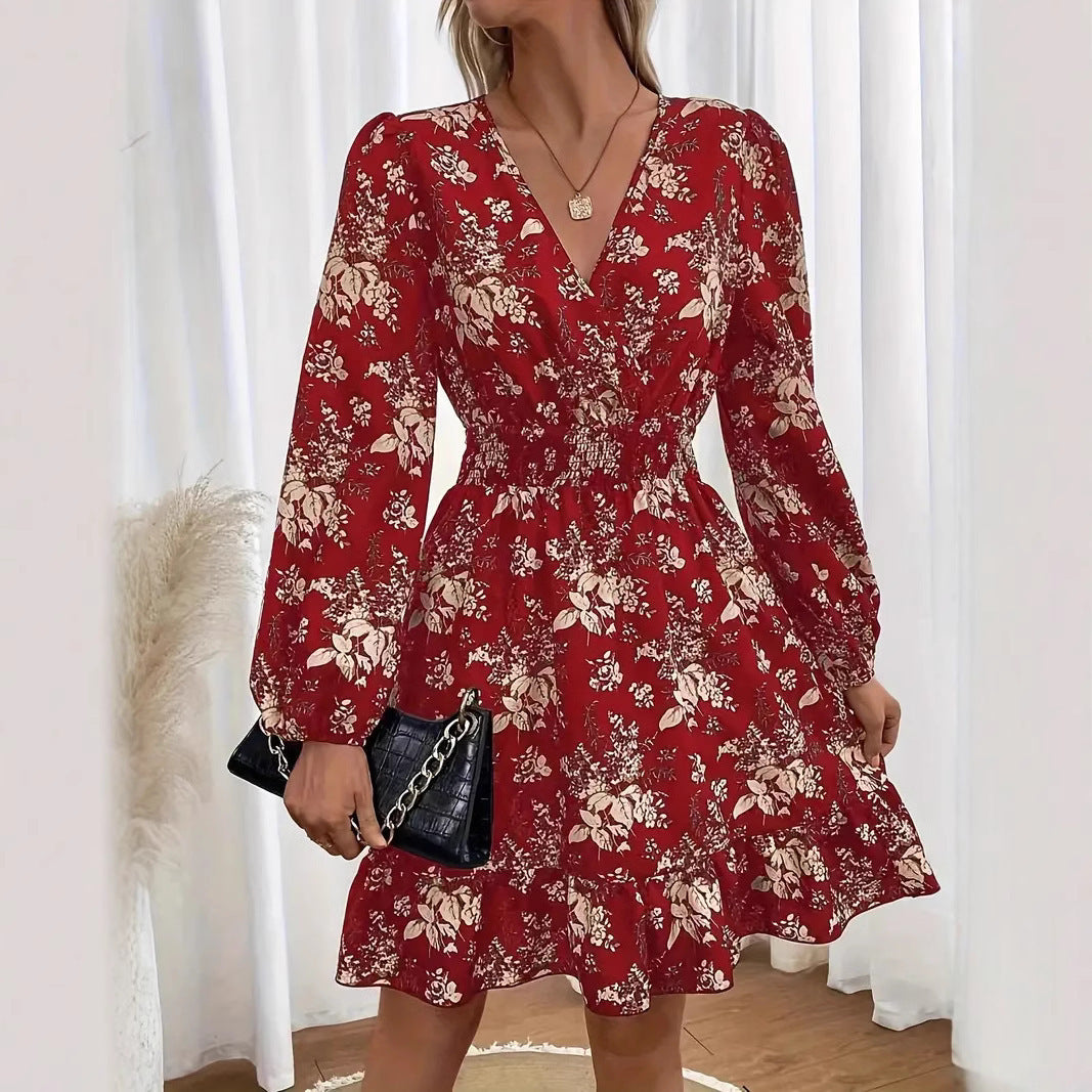 Elegant Floral Print A-Line Dress